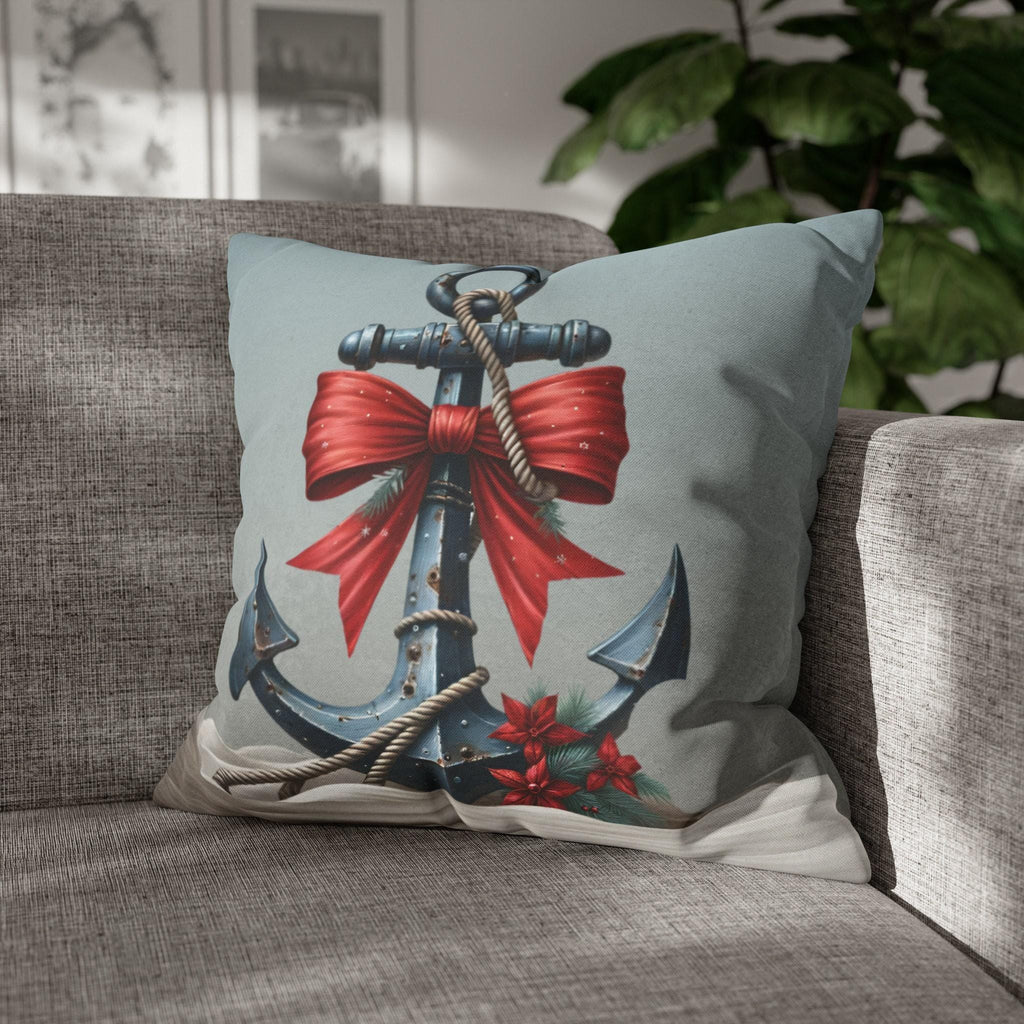 Rustic Ship's Anchor Christmas Pillow Cover: Nautical Holiday Decor