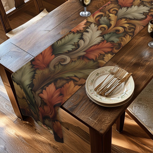 William Morris Fall Leaf Table Runner: Vintage Style Autumn Thanksgiving Dining Decor