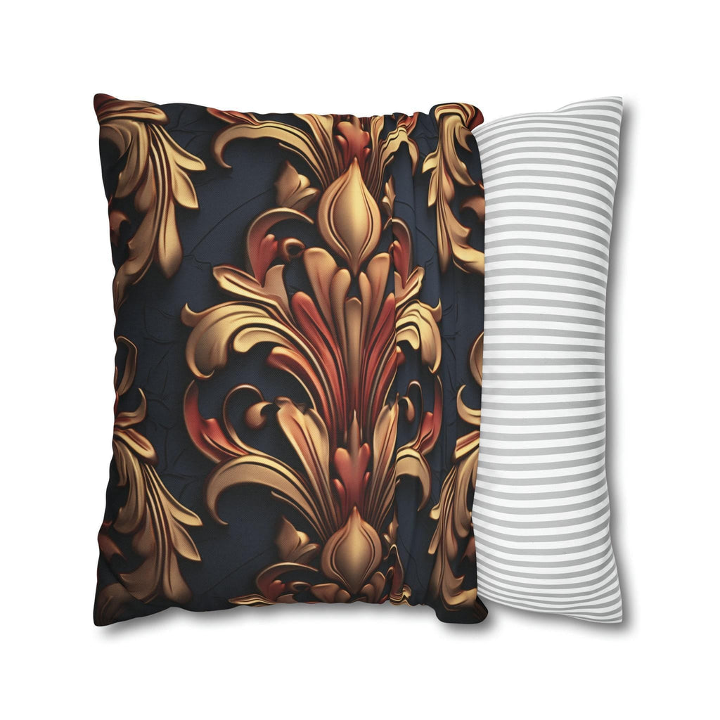 Baroque Fleur-de-Lis Pillow Cover: Gold & Burgundy Floral Design