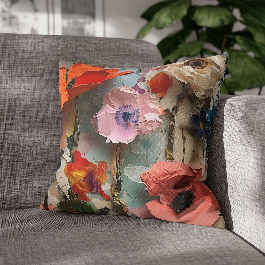 Floral Pillow Cover: Paper Collage Art Inspired Design