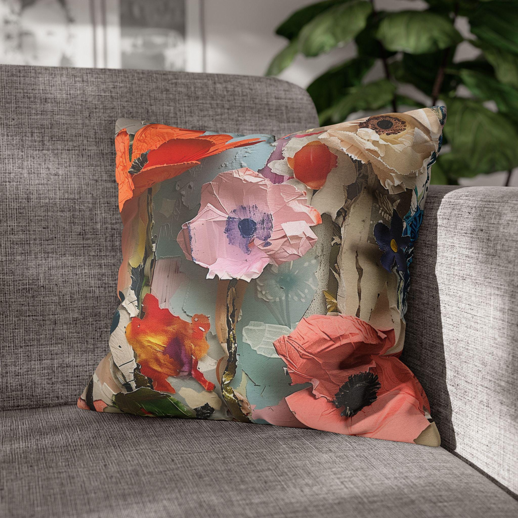 Floral Pillow Cover: Paper Collage Art Inspired Design