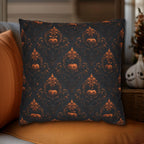 Gothic Halloween Pillow Cover: Jack-o-Lantern Damask in Black and Burnt Orange