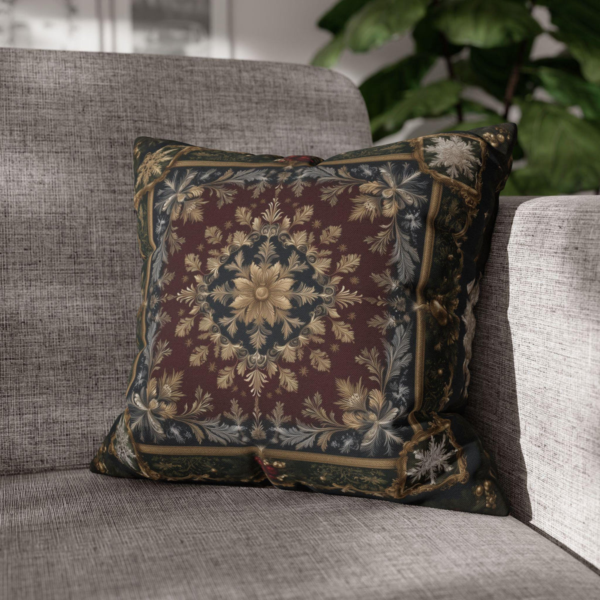 Baroque Christmas Pillow Cover: Burgundy Gold Navy Ornate Winter Damask, Traditional Holiday Decor