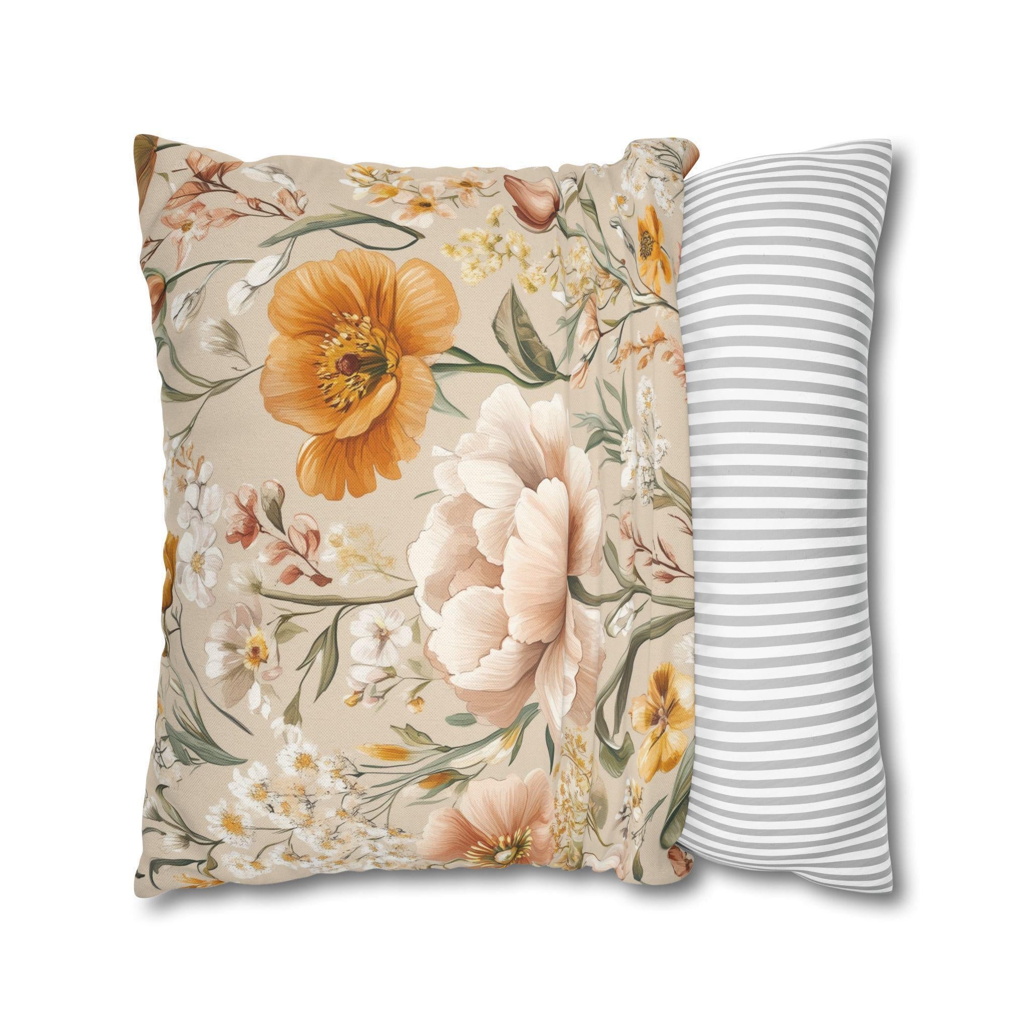 Botanical Pillow Cover: Apricot, Honey, Sage on Warm Neutral Background