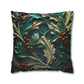 Holly Berry Christmas Pillow Cover: Deep Green & Red Holiday Decor