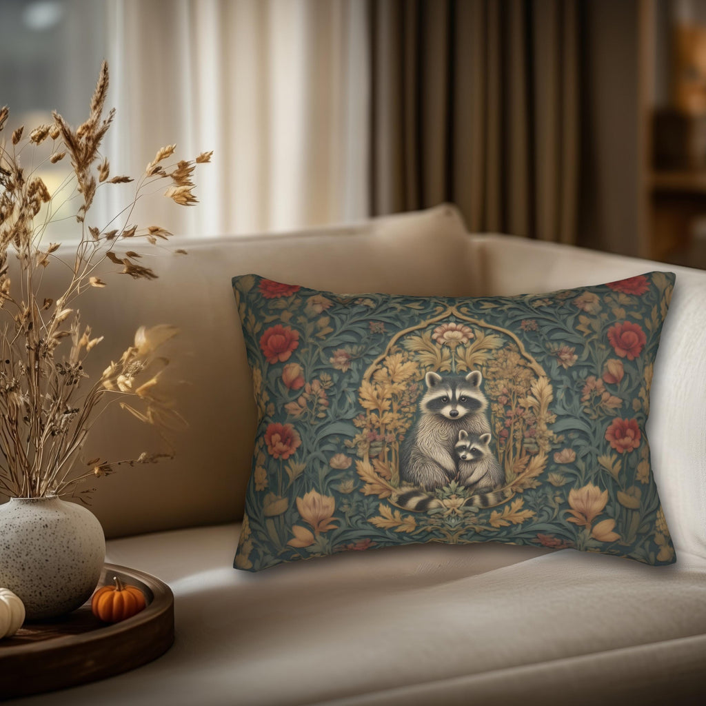 William Morris Raccoon Lumbar Pillowr: Whimsical Woodland Animal Decor