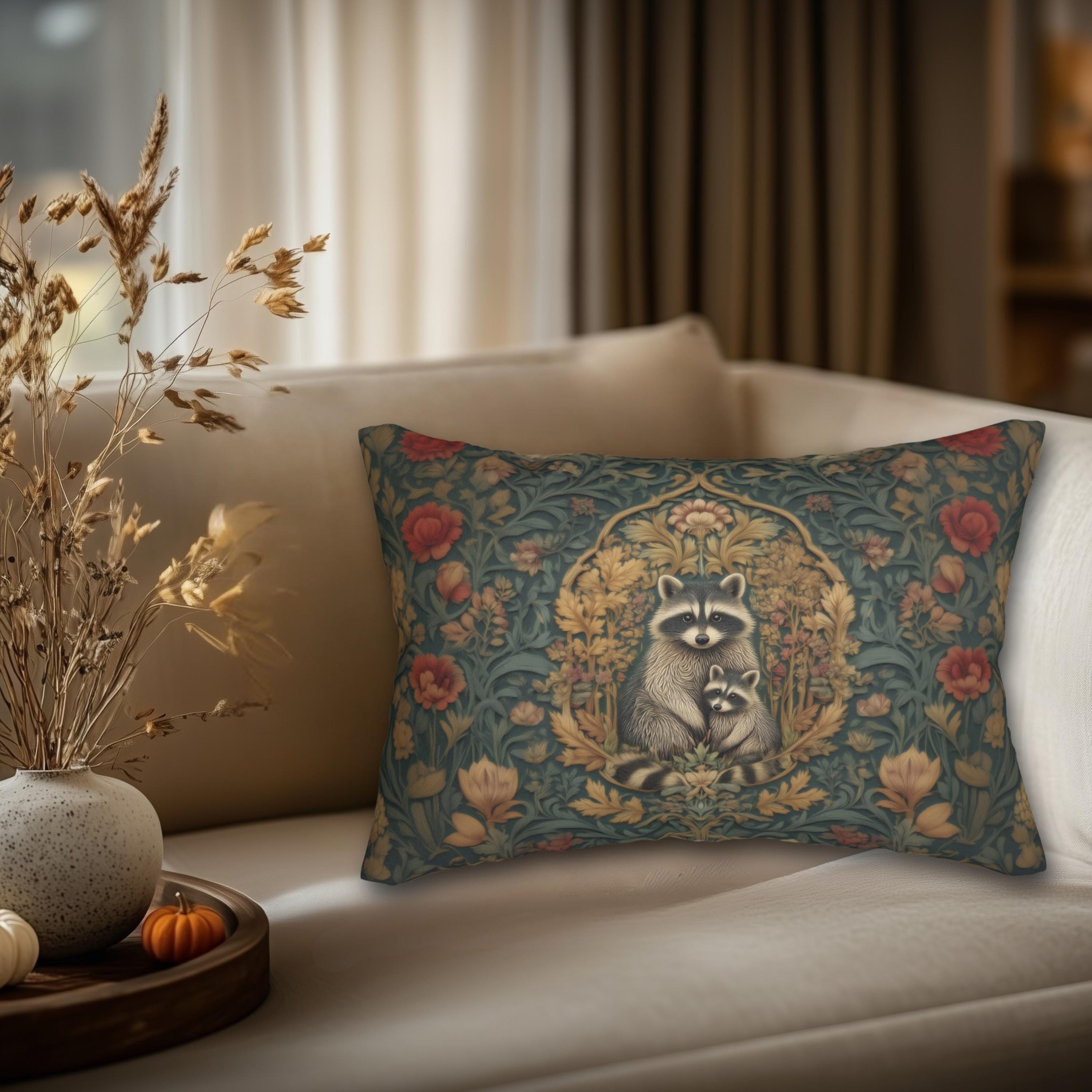 William Morris Raccoon Lumbar Pillowr: Whimsical Woodland Animal Decor