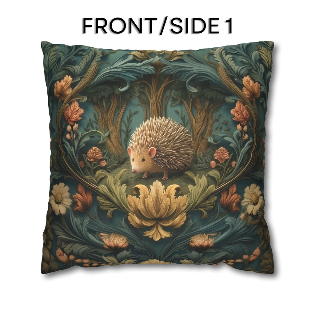 William Morris Inspired Pillow Cover: Woodland Hedgehog Storybook Forest Botanical
