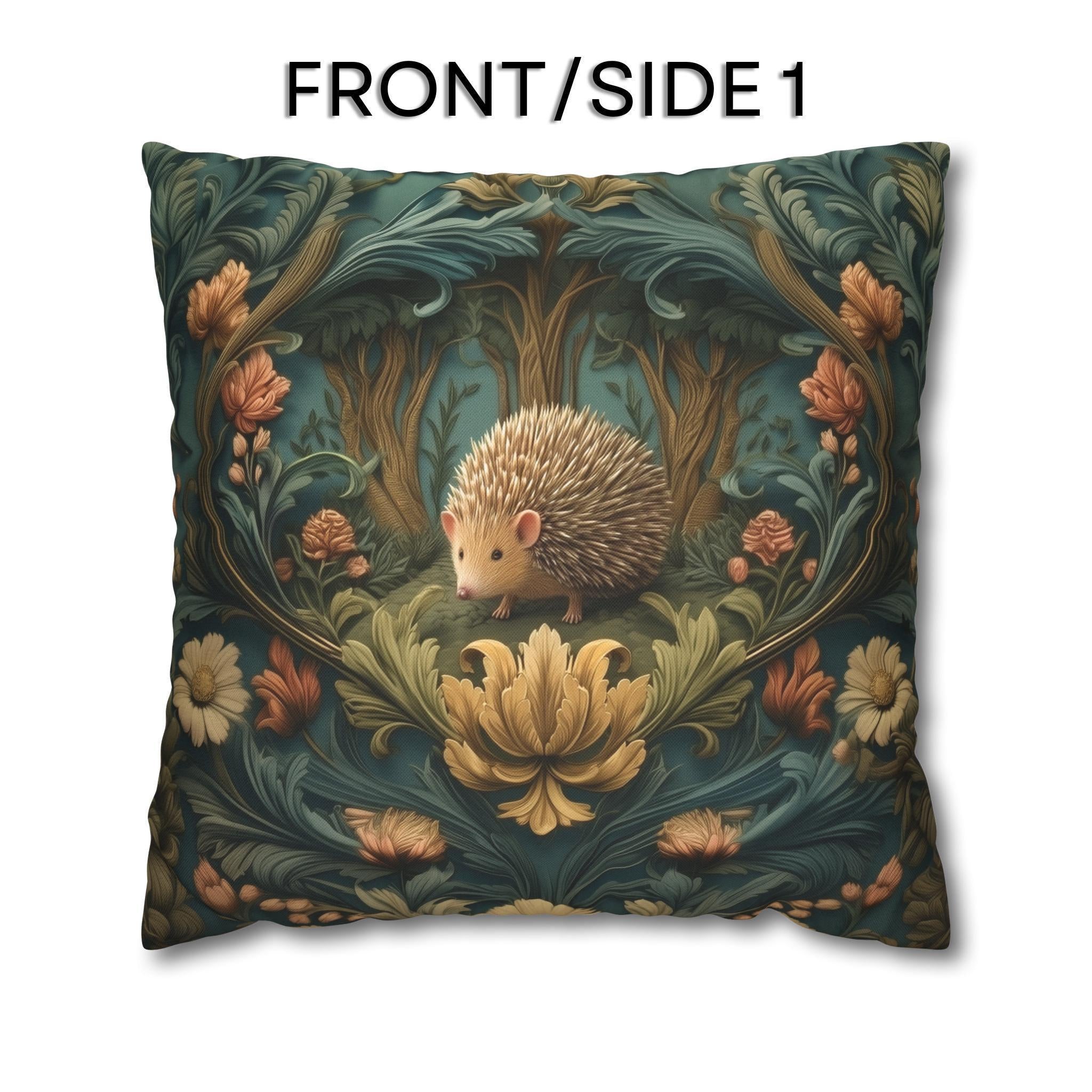 William Morris Inspired Pillow Cover: Woodland Hedgehog Storybook Forest Botanical