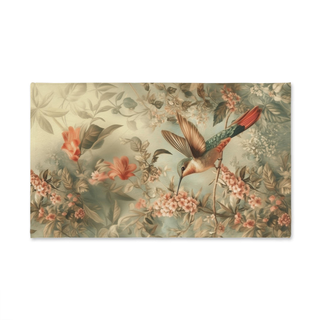 William Morris Botanical Hand Towel: Sage Blush Teal Hummingbird Arts & Crafts Design