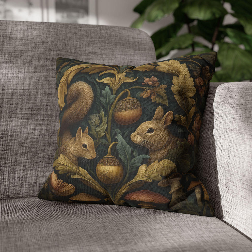 William Morris Woodland Forest Pillow Cover: Squirrel & Rabbit Tapestry-Style Cushion Case