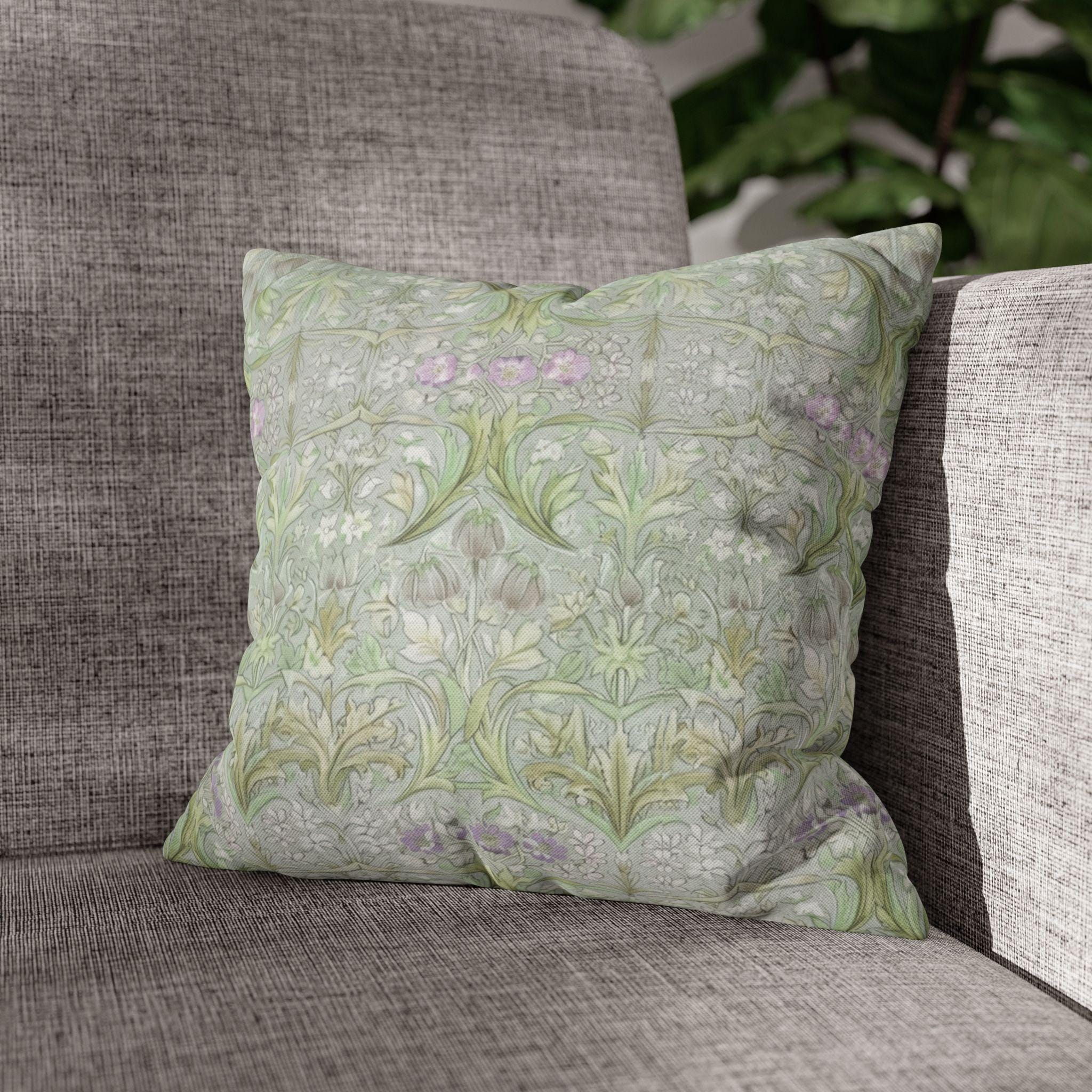 William Morris inspired Throw Pillow Cover: Soft Sage Botanical with Muted Lavender