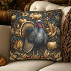 William Morris Autumn Pillow Cover: Botanical Thanksgiving Turkey Decor, Grey-Blue and Gold