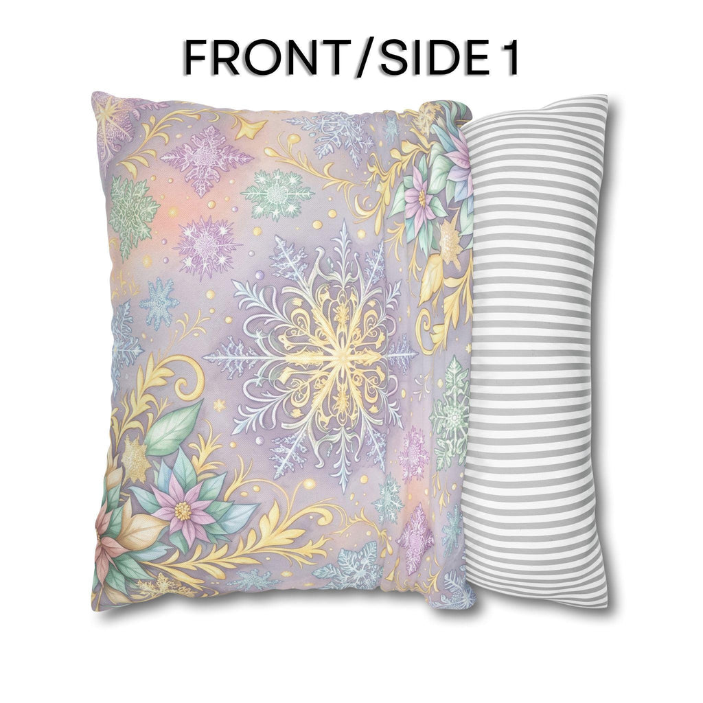 Pastel Snowflake Pillow Cover: Coquette Christmas Decor, Dreamy Lilac Mint Winter