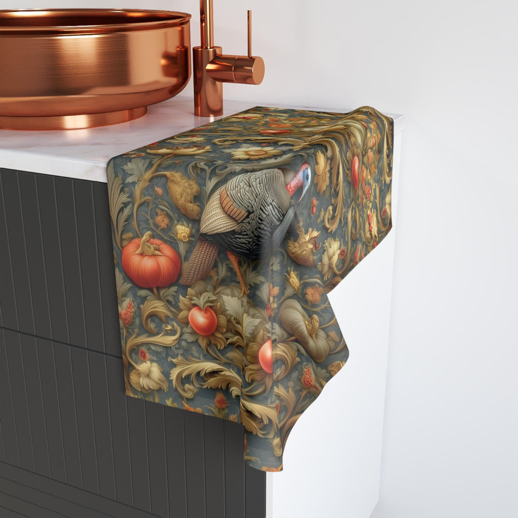 William Morris Wild Turkey Hand Towel: Autumn Harvest Thanksgiving Decor