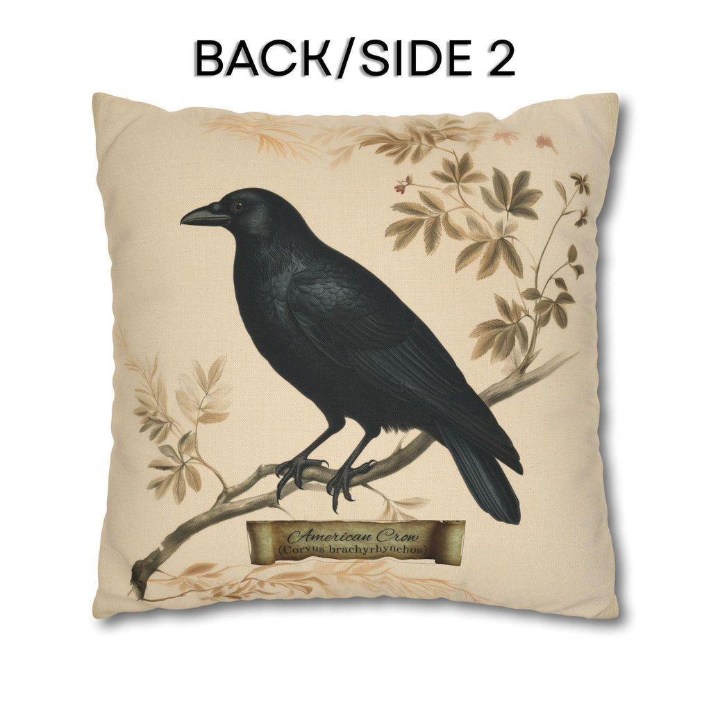 Halloween Crow Pillow Cover: Vintage Style Scientific Bird Illustration