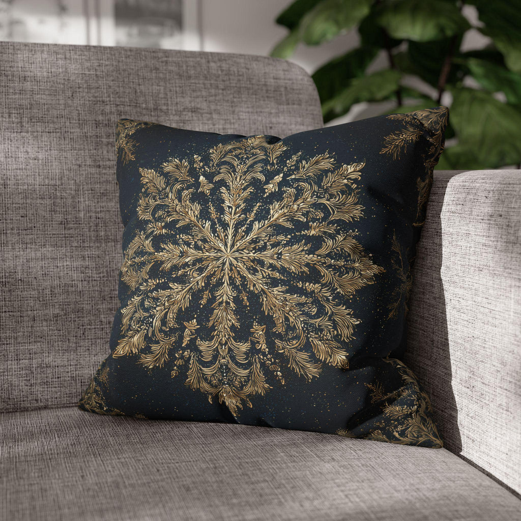Navy & Gold Christmas Snowflake Pillow Cover: Square Polyester, 14-20 Inches