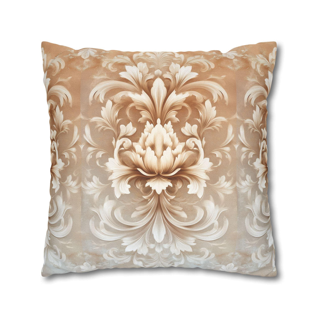 Luxurious Damask Floral Pillowcase: Ivory-Caramel Gradient Scrollwork Design, Elegant Soft Decor Accent
