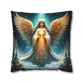 Angelic Christmas Throw Pillow Cover: Midnight Blue Decorative Holiday Cushion with Golden Wings