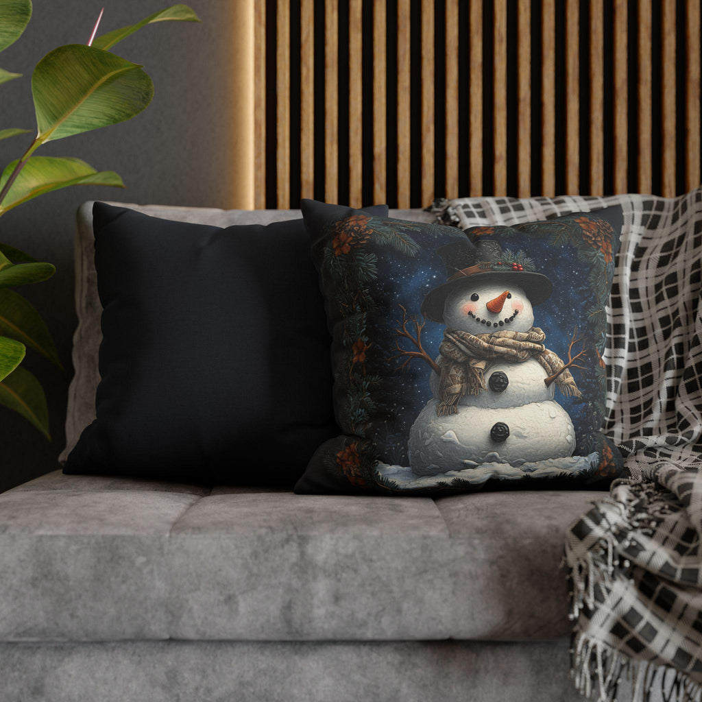William Morris Inspired Snowman Pillow Cover, Festive Winter Decor, Unique Christmas Cushion Cover