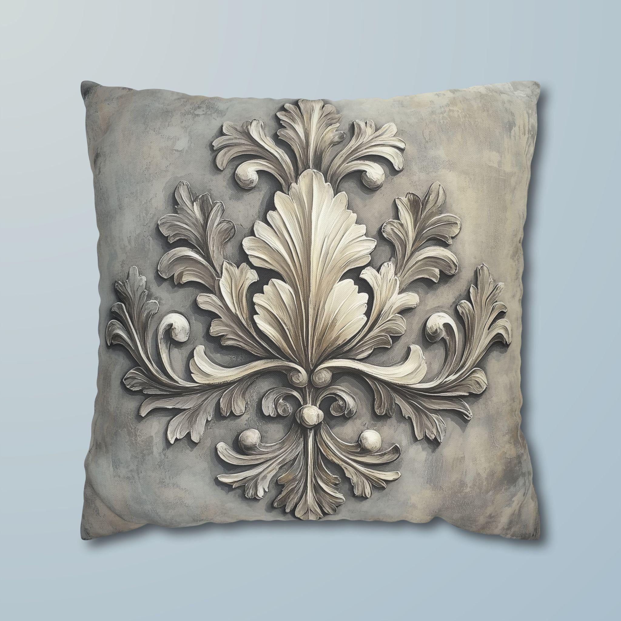 Rococo Inspired Ornamental Pillowcase, Ancanthus Leave Beige Cream Design, Luxury Home Decor