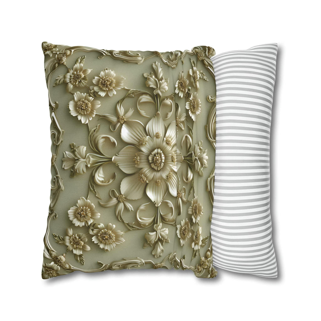 French Floral Pillow Cover: Sage Green & Gold Bloom Cushion