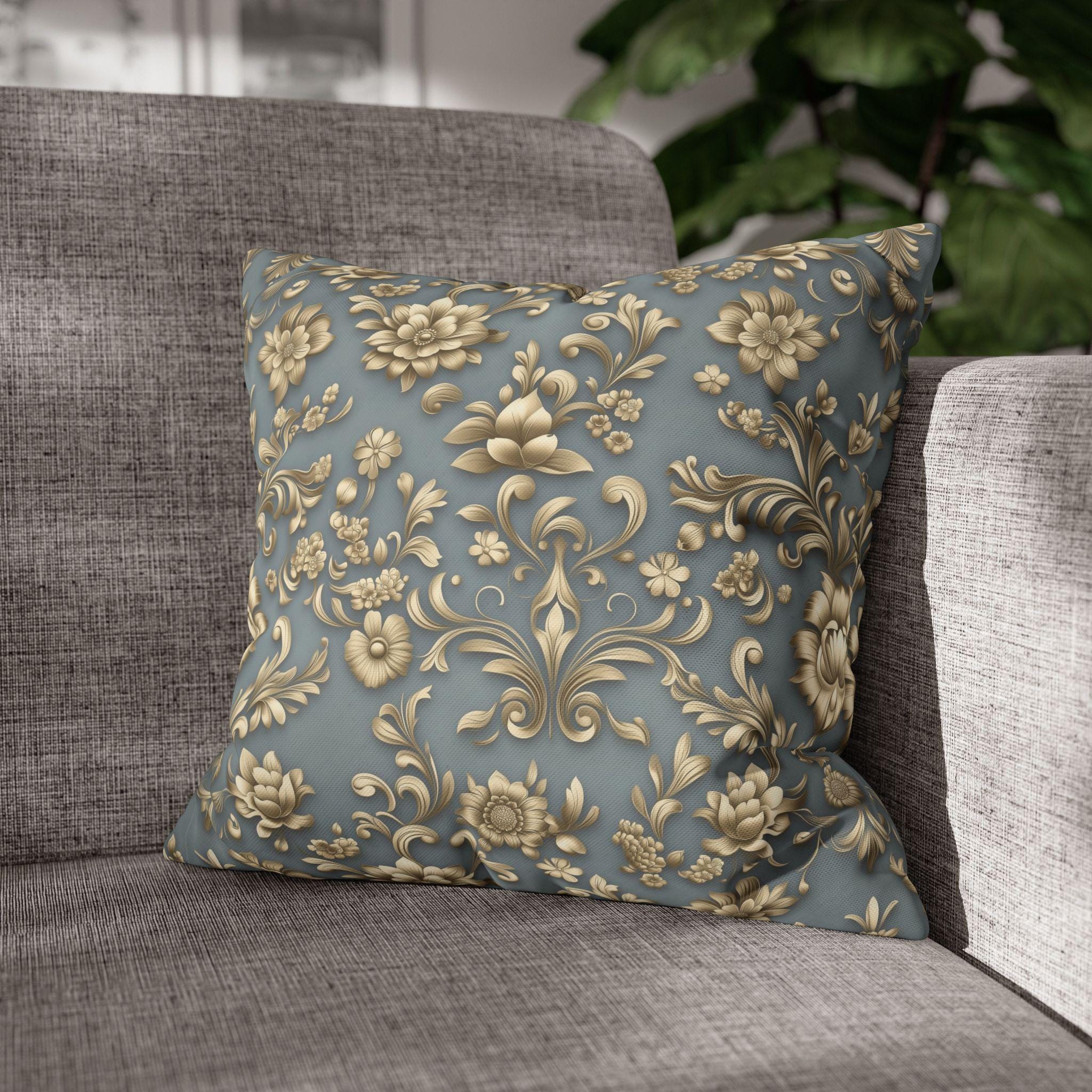 Gold Floral Damask Pillow Cover: Elegant Euro Sham Sizes