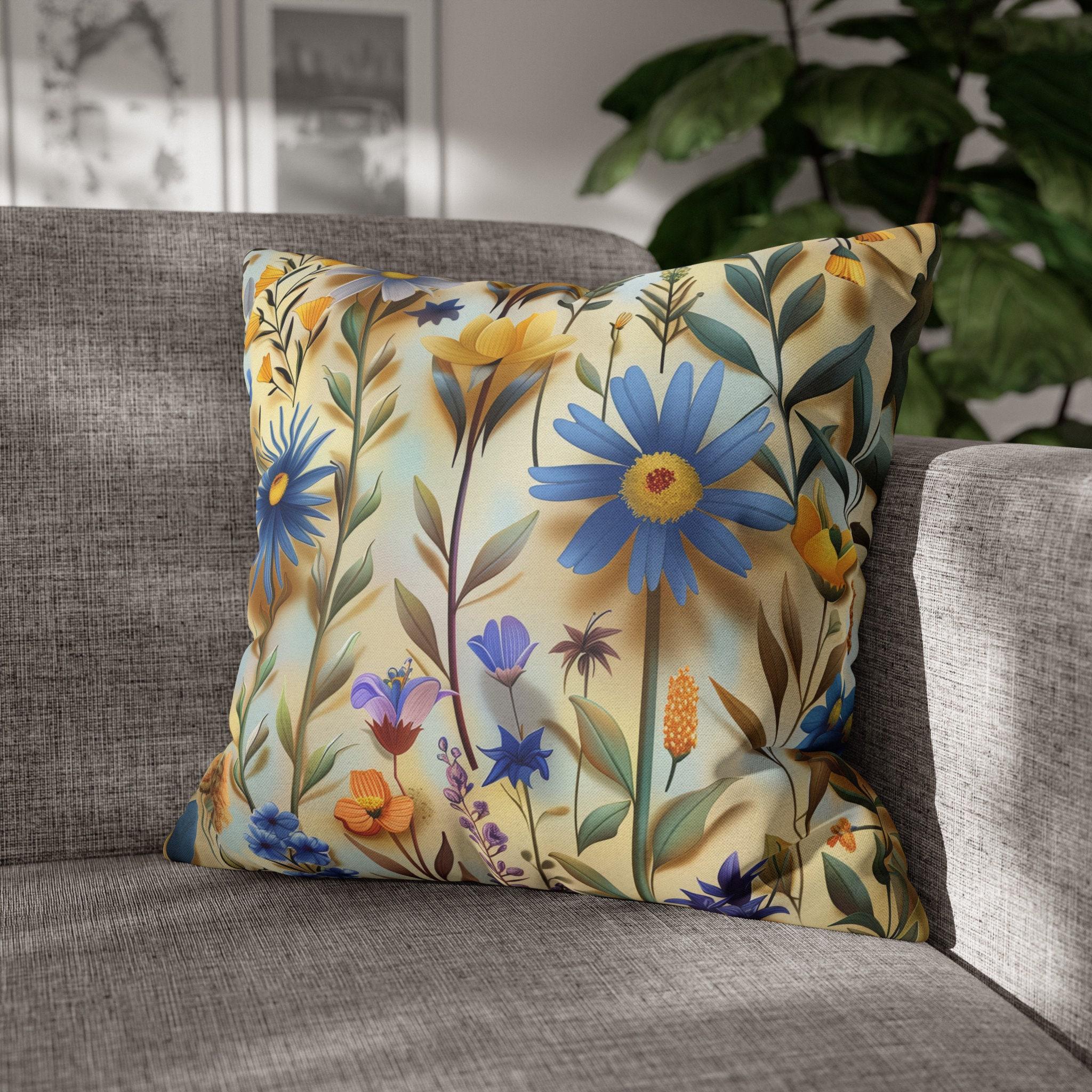 Wildflower Pillow Cover: Multicolored Floral Cottagecore Cushion