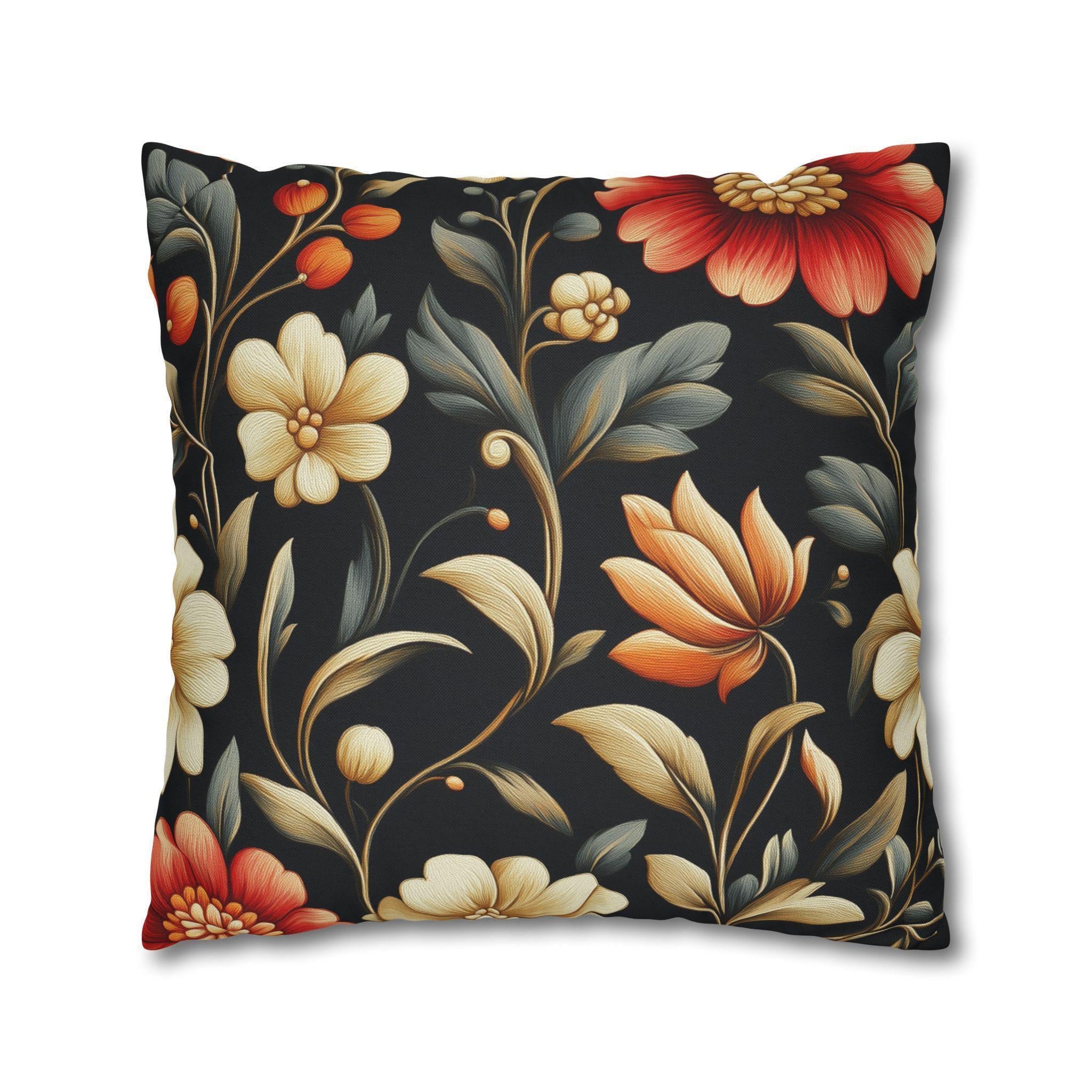 Botanical Autumn Pillow Cover, Vintage Style Floral Design