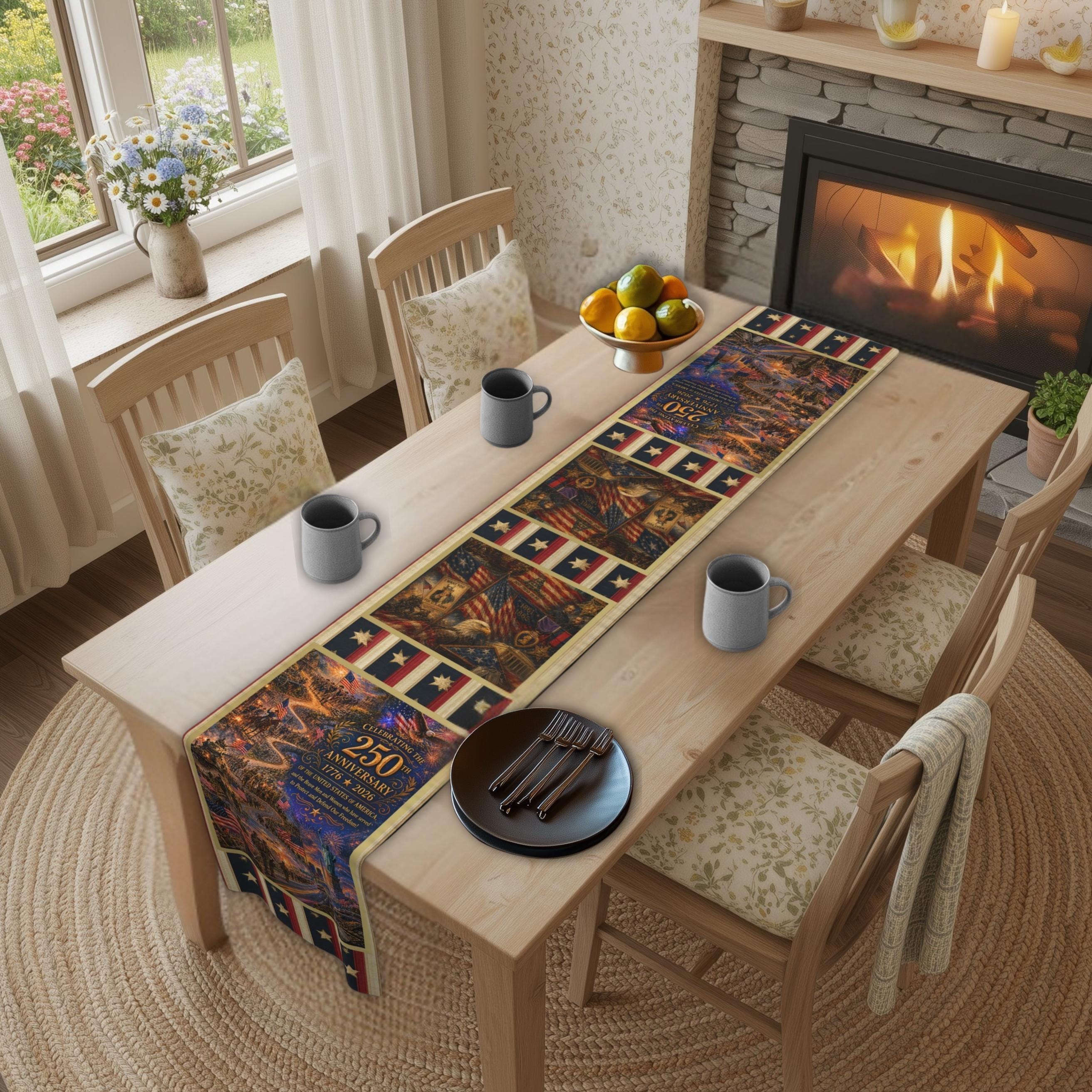 Patriotic Table Runner: Celebrating America's 250th Anniversary and Military Veterans