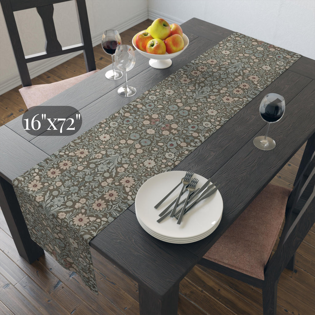 William Morris Table Runner: Soft Sage, Taupe, Blush Botanical Print