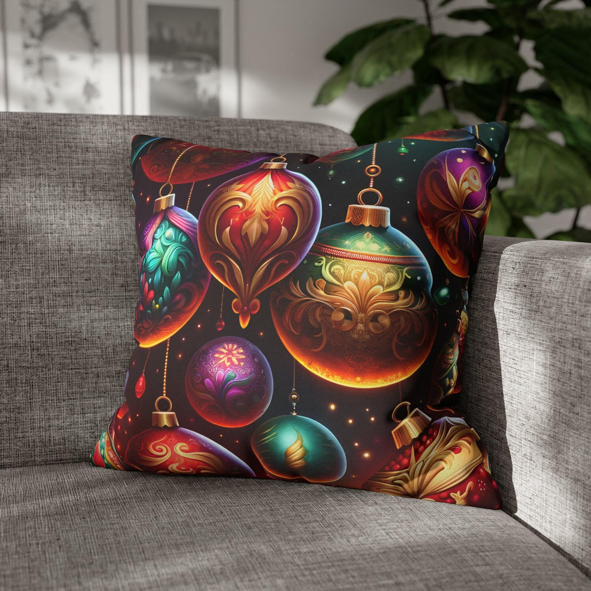 3D Christmas Ornaments Pillow Cover Bold Colorful Festive Cushion Case  Detailed Holiday Decor