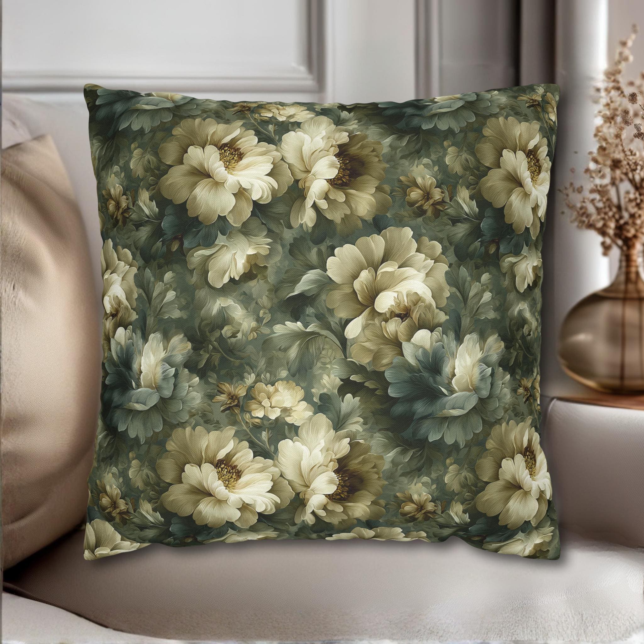 Country Farmhouse Pillow Cover: Vintage Style Victorian Blue & Pink Floral Decor