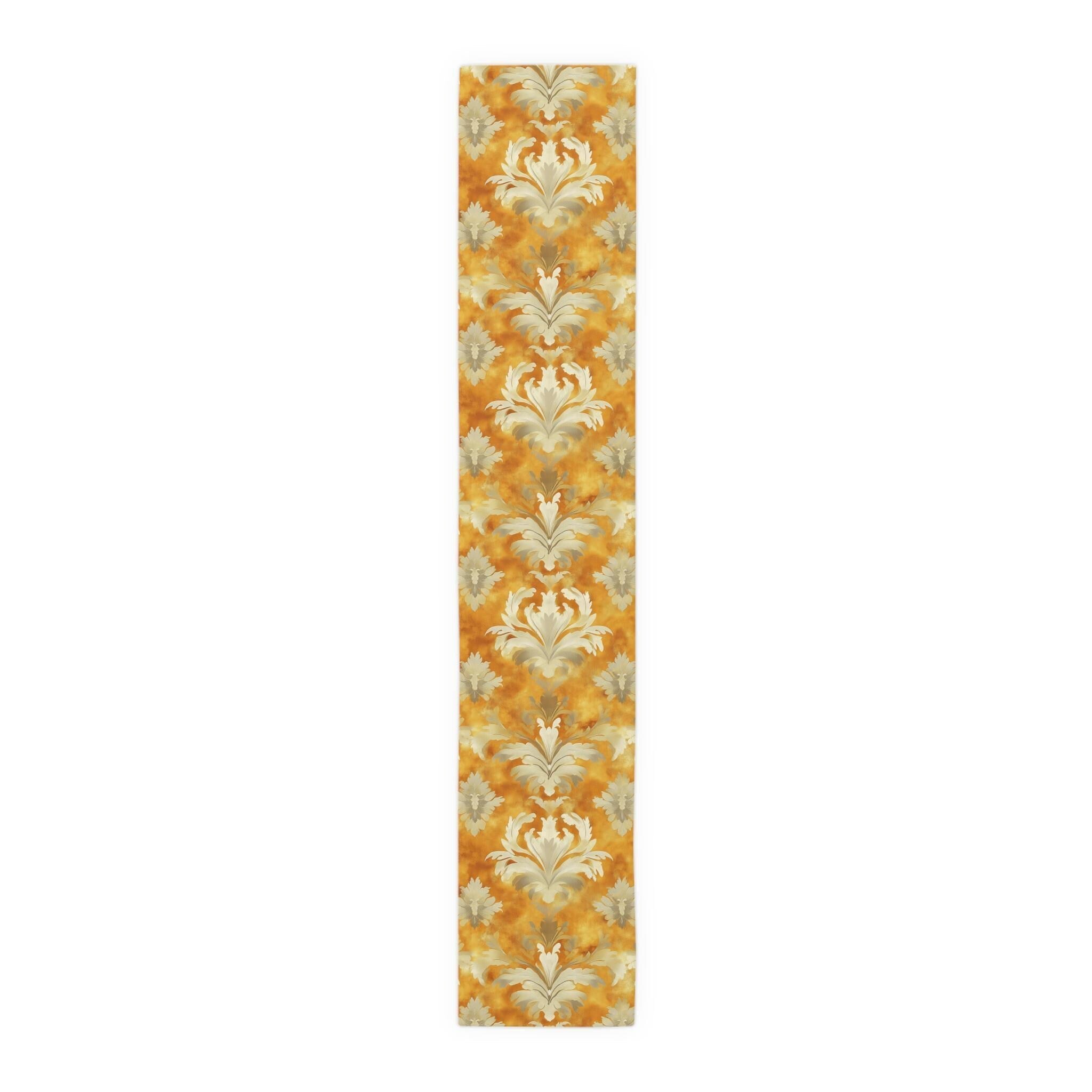 Damask Table Runner, Pumpkin Spice Fall Decor, Elegant Dining Accent