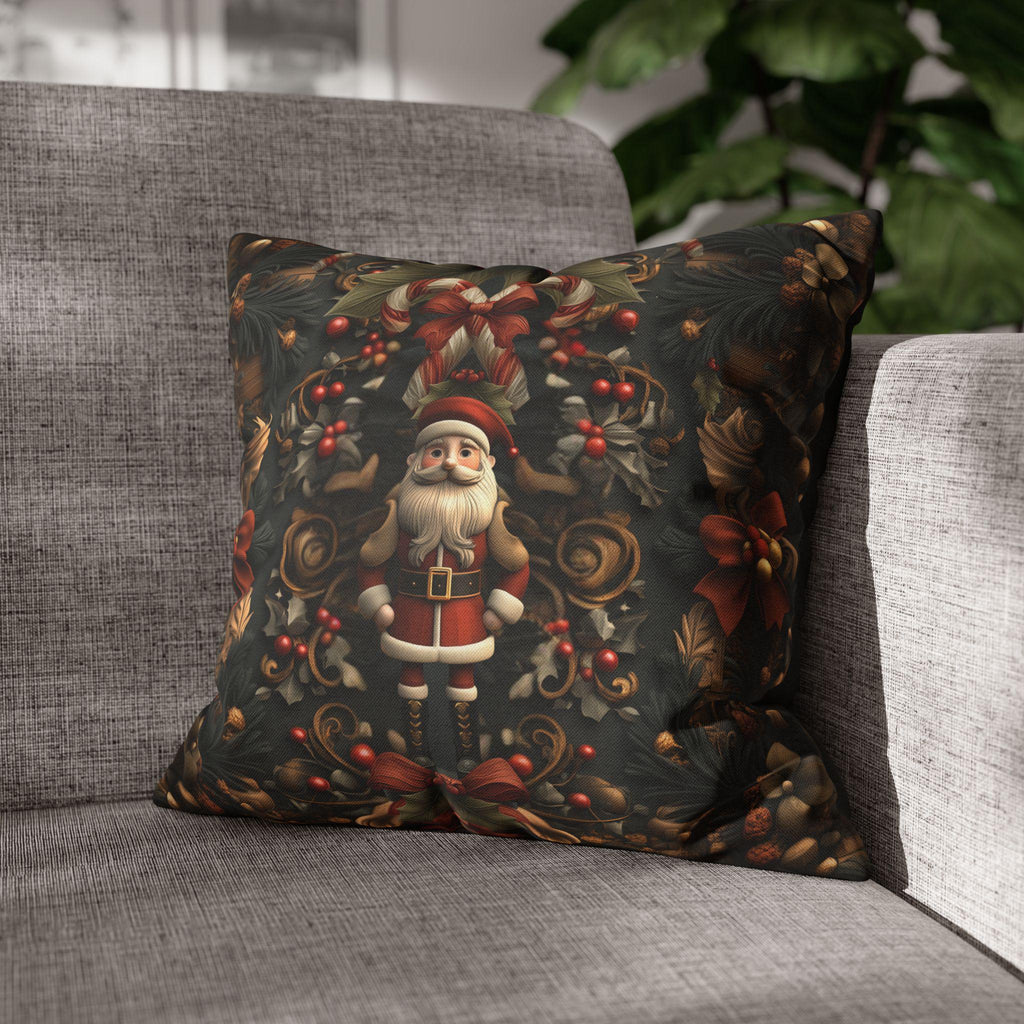 William Morris Inspired Christmas Pillow Cover: Nutcracker Santa Dark Vintage Style Holiday Accent