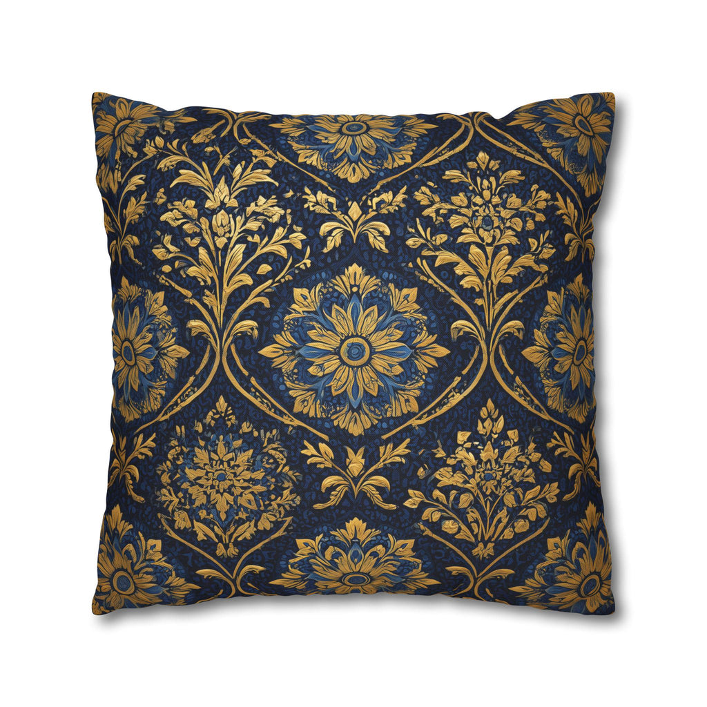 Blue and Gold Damask Pillow Cover: Vintage Style Regal Cushion