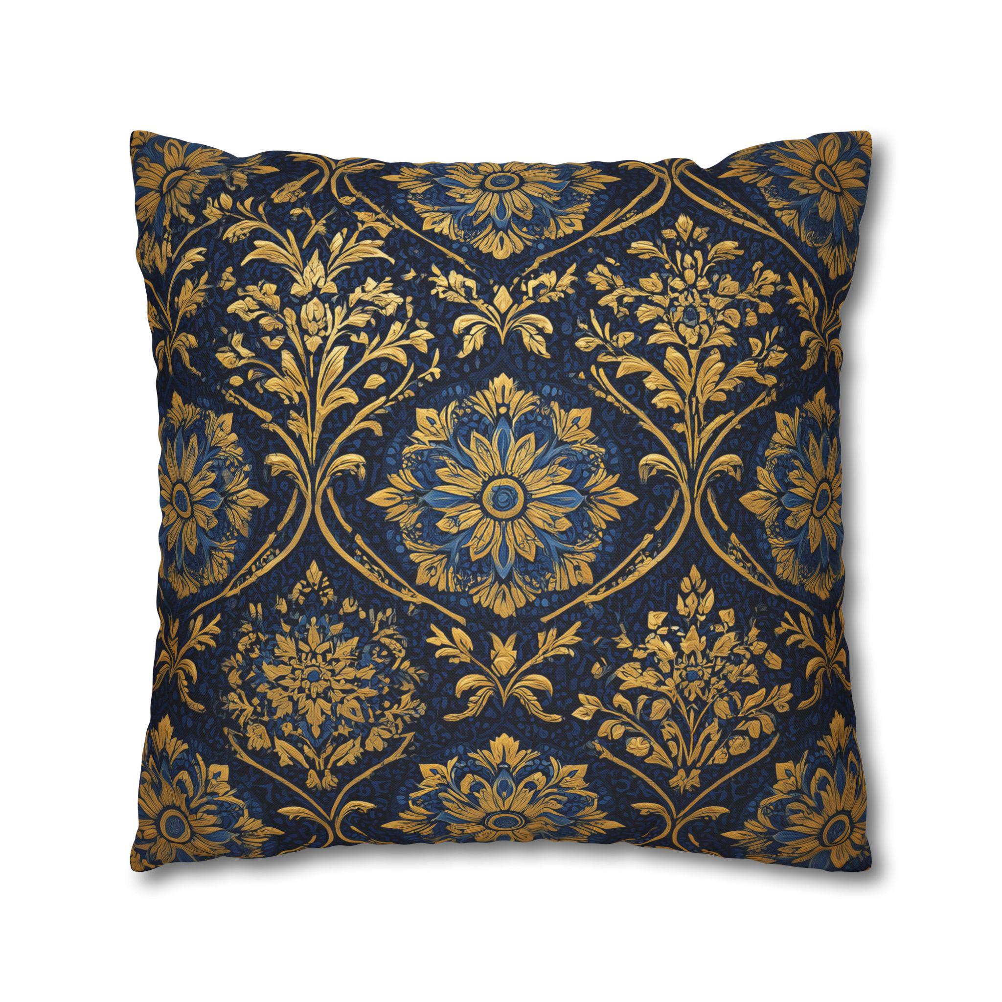 Blue and Gold Damask Pillow Cover: Vintage Style Regal Cushion