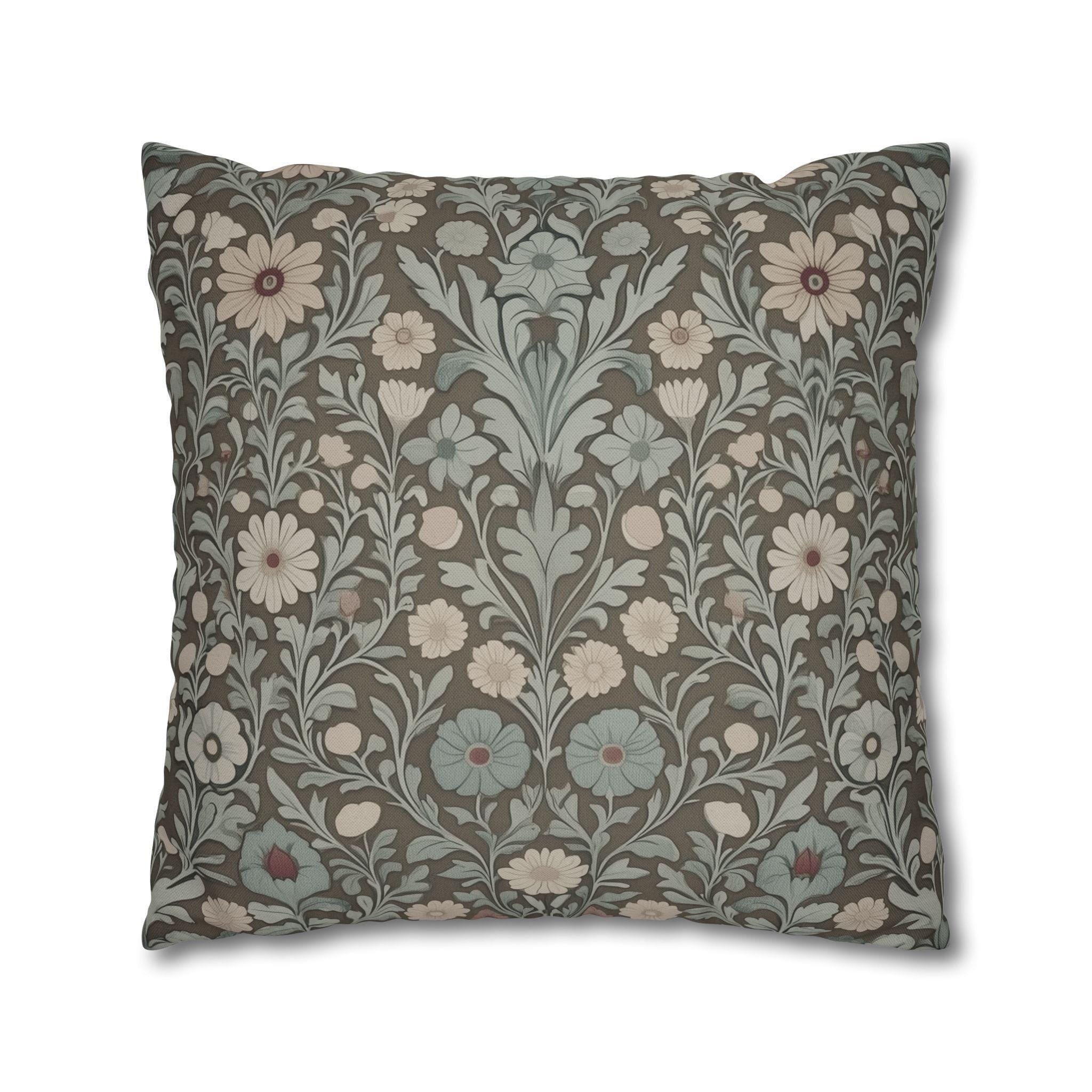 William Morris Inspired Botanical Pillow Cover: Soft Sage, Taupe, Blush Floral Print Accent Case