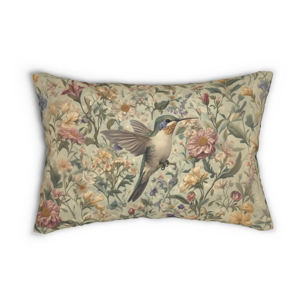 William Morris Inspired Hummingbird Tapestry Lumbar Pillow - Botanical Arts & Crafts Floral Cushion