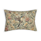 William Morris Inspired Hummingbird Tapestry Lumbar Pillow - Botanical Arts & Crafts Floral Cushion
