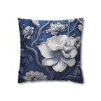 Porcelain-Style Blue Pillow Cover | Large White Blossoms Design | Chinoiserie Elegance for Home Decor