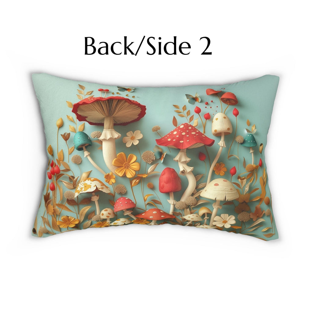 Mushroom Lumbar Throw Pillow: Magical Forest Whimsical Design