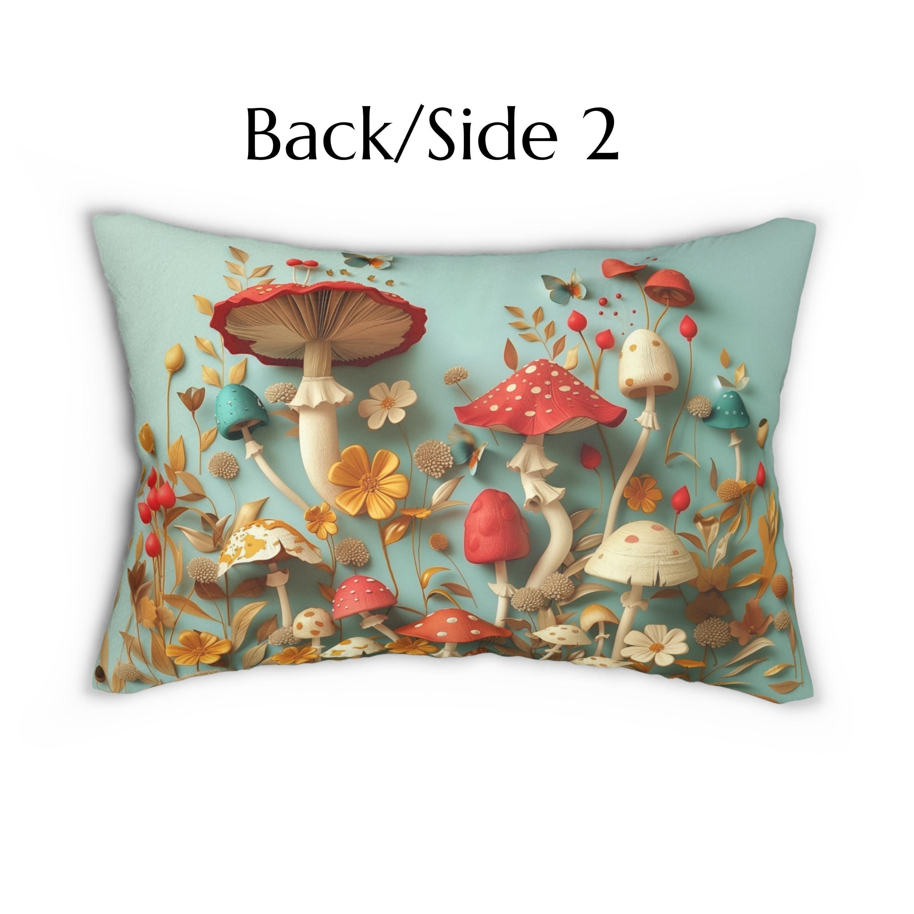 Mushroom Lumbar Throw Pillow: Magical Forest Whimsical Design