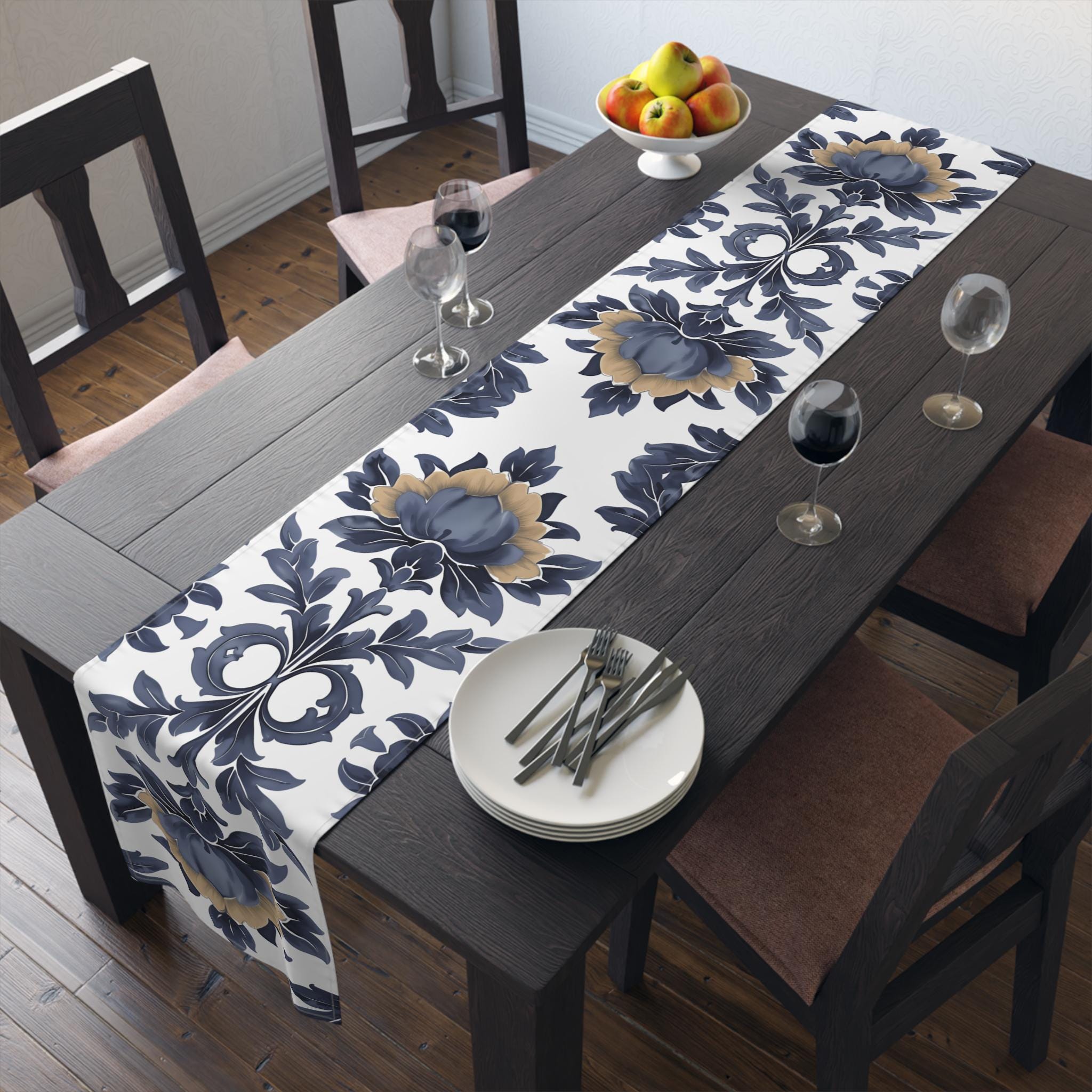 Floral French Country Table Runner: Blue Camel Farmhouse Decor