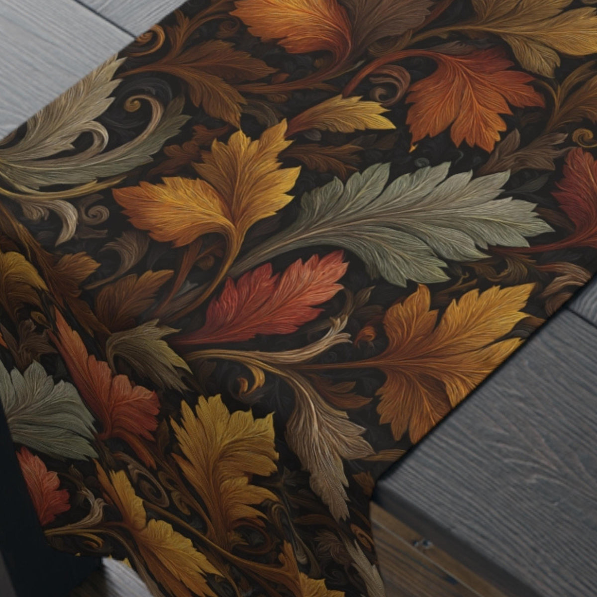 Fall Table Runner: Autumn Leaves Stylized Earth Tone Design for Dining Decor