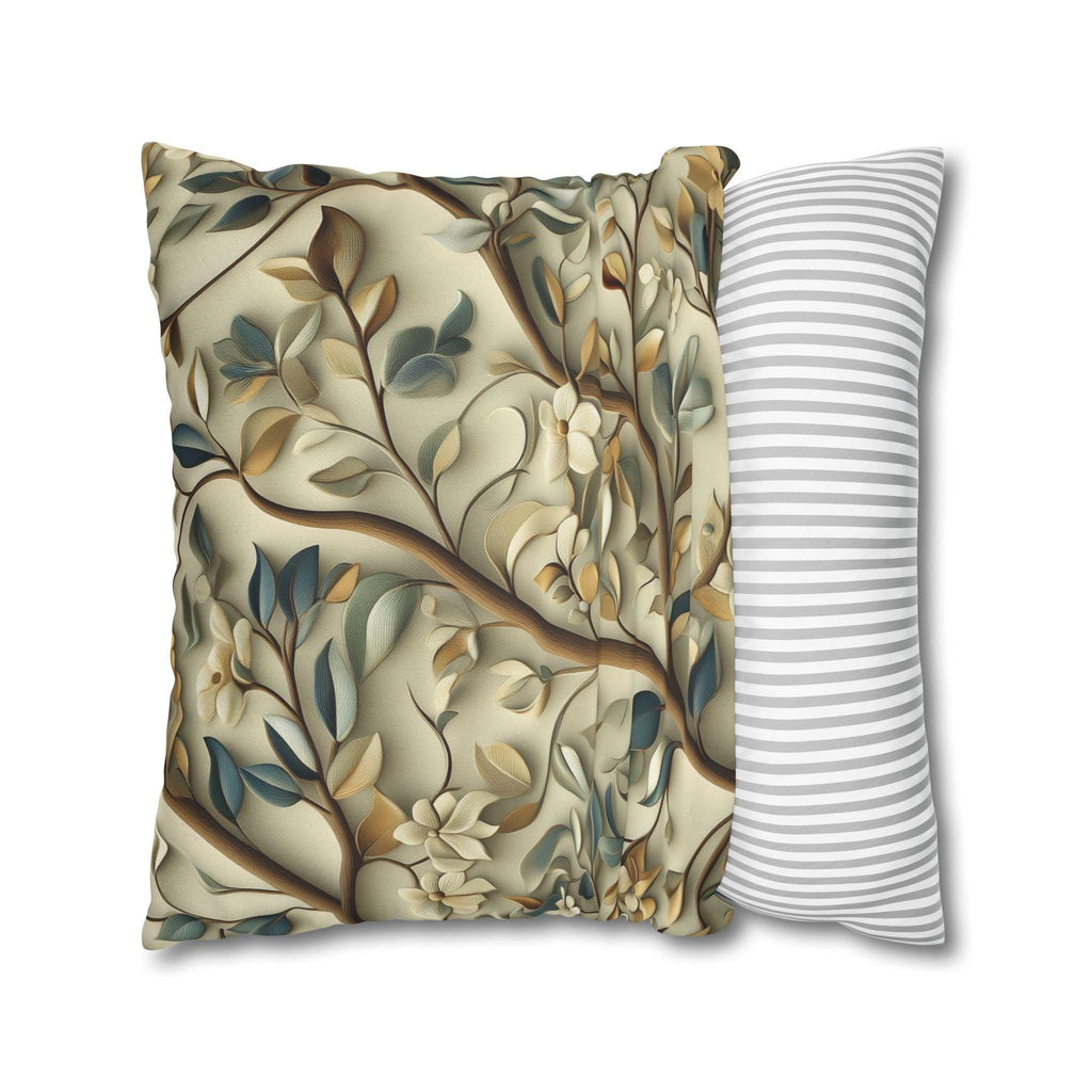 Elegant William Morris Inspired Botanical Pillow Cover - Floral Cushion in Green, Gold, and Beige
