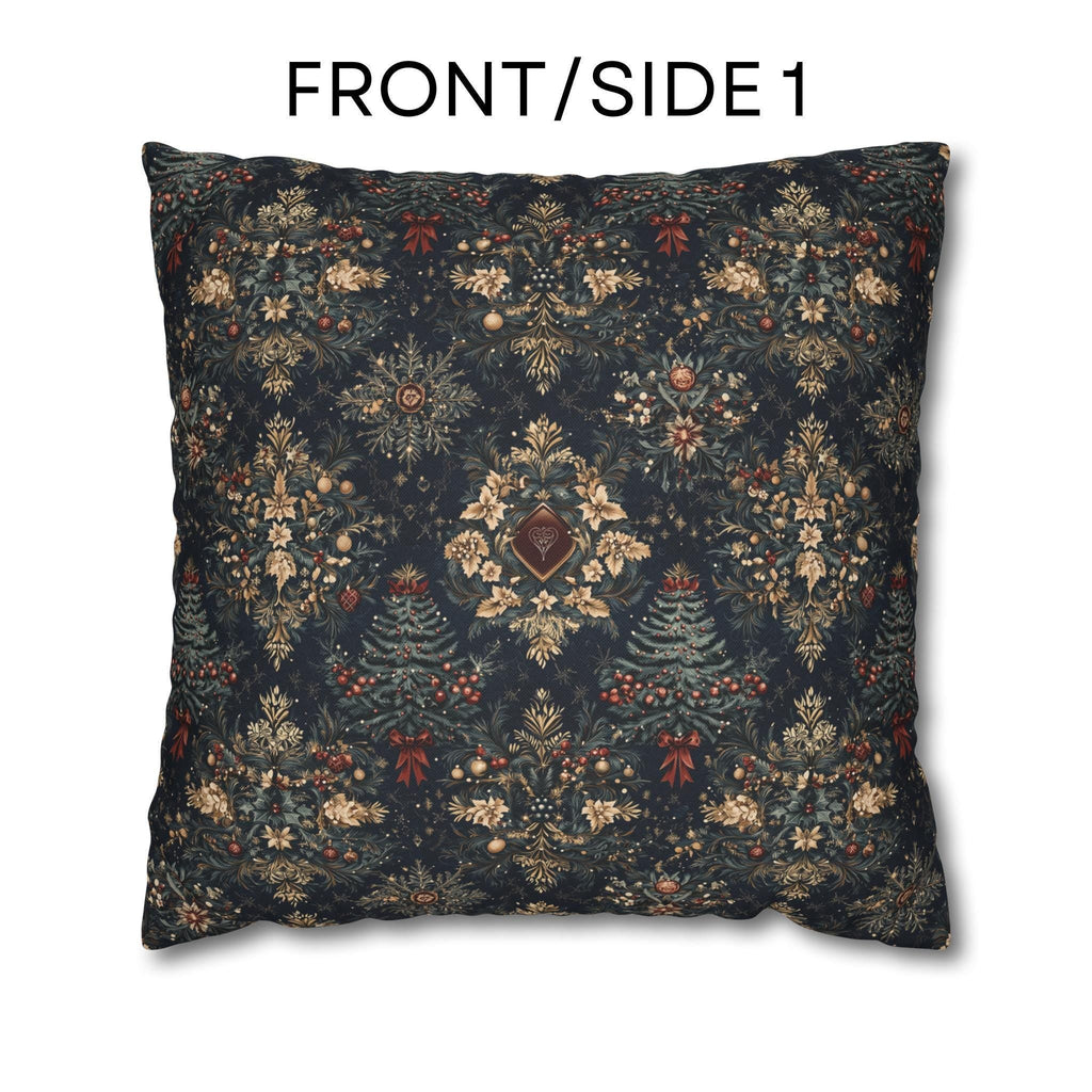 William Morris Inspired Christmas Pillow Cover: Elegant Navy Red Gold Damask Pattern