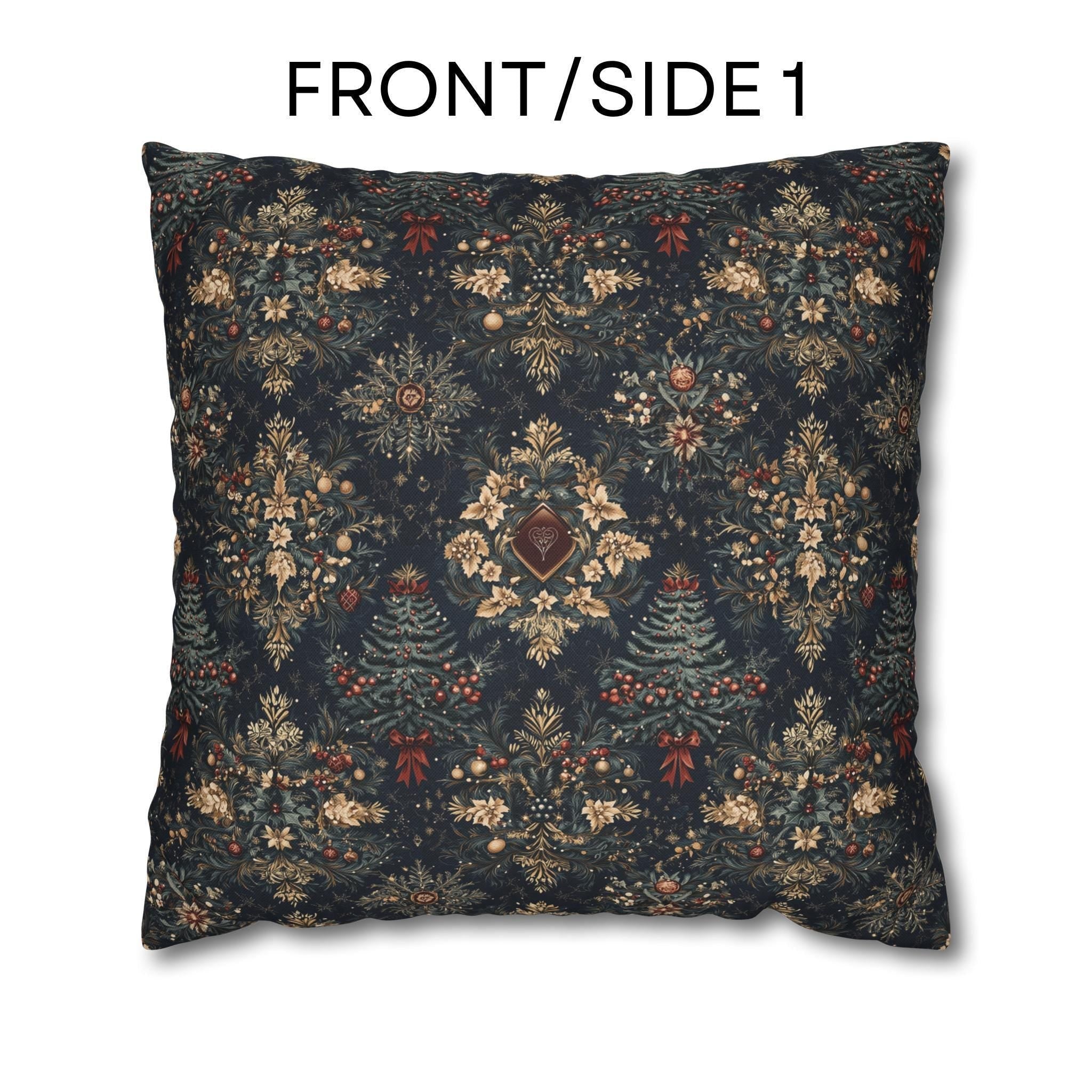 William Morris Inspired Christmas Pillow Cover: Elegant Navy Red Gold Damask Pattern