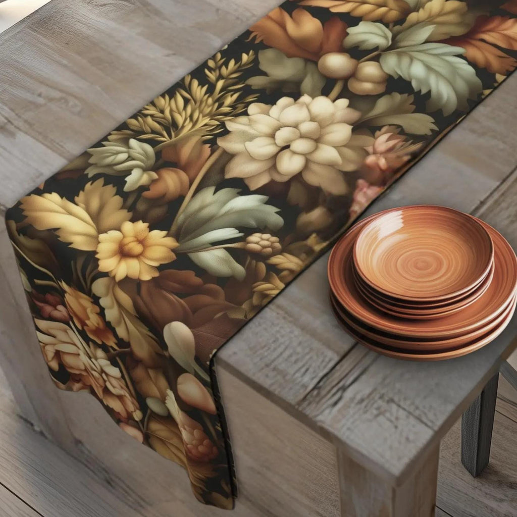 William Morris Inspired Autumn Floral Table Runner: Elegant Thanksgiving Dining Decor