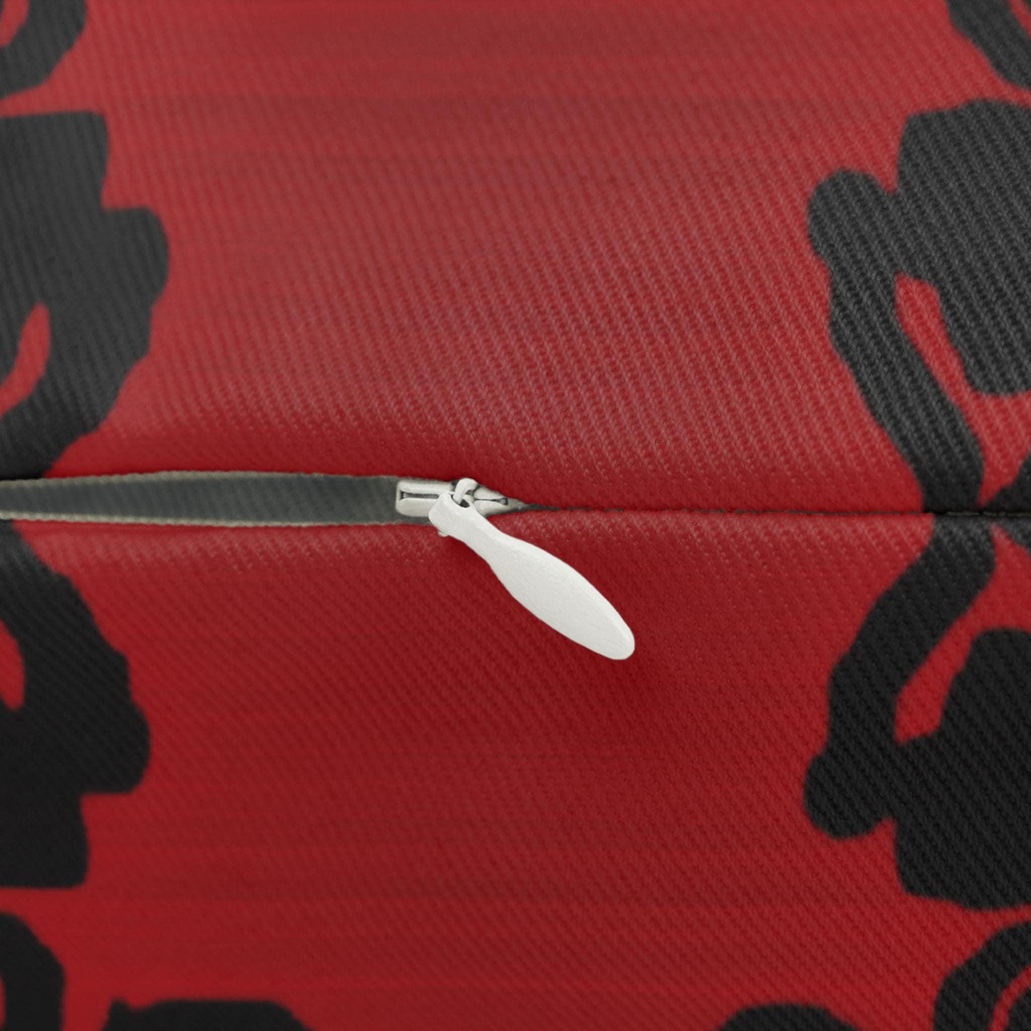 Black Damask Lumbar Pillow: Gothic Crimson Red Cushion